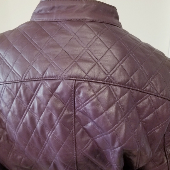 ISSAC MIZRAHI GENUINE LEATHER WOMAN QUILTED JACKET PURPLE NEW WITH TAGS SZ L - Picture 9 of 11